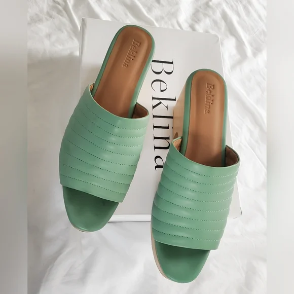 Beklina Mint Ribbed Open-toe Clogs Sandals 10 - Picture 9 of 9